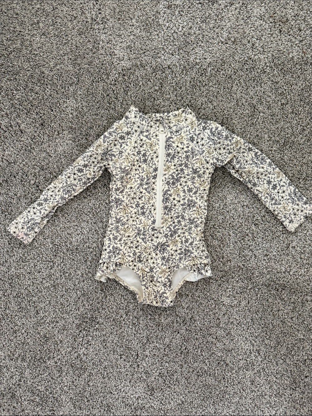 Rylee + Cru Cream and Navy Floral Long-Sleeve One-Piece Swim